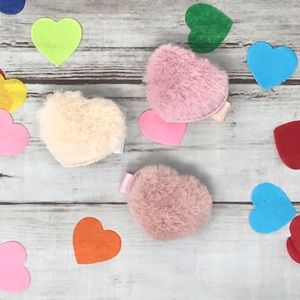 Fuzzy heart hair clips, furry heart hair clips-3pk